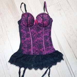Baci Lace Bustier Babydoll Pink Black L